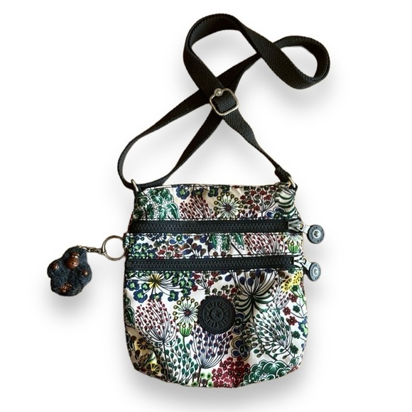 Kipling Floral Mini Crossbody Bag with monkey keychain bag charm travel purse - Picture 1 of 8